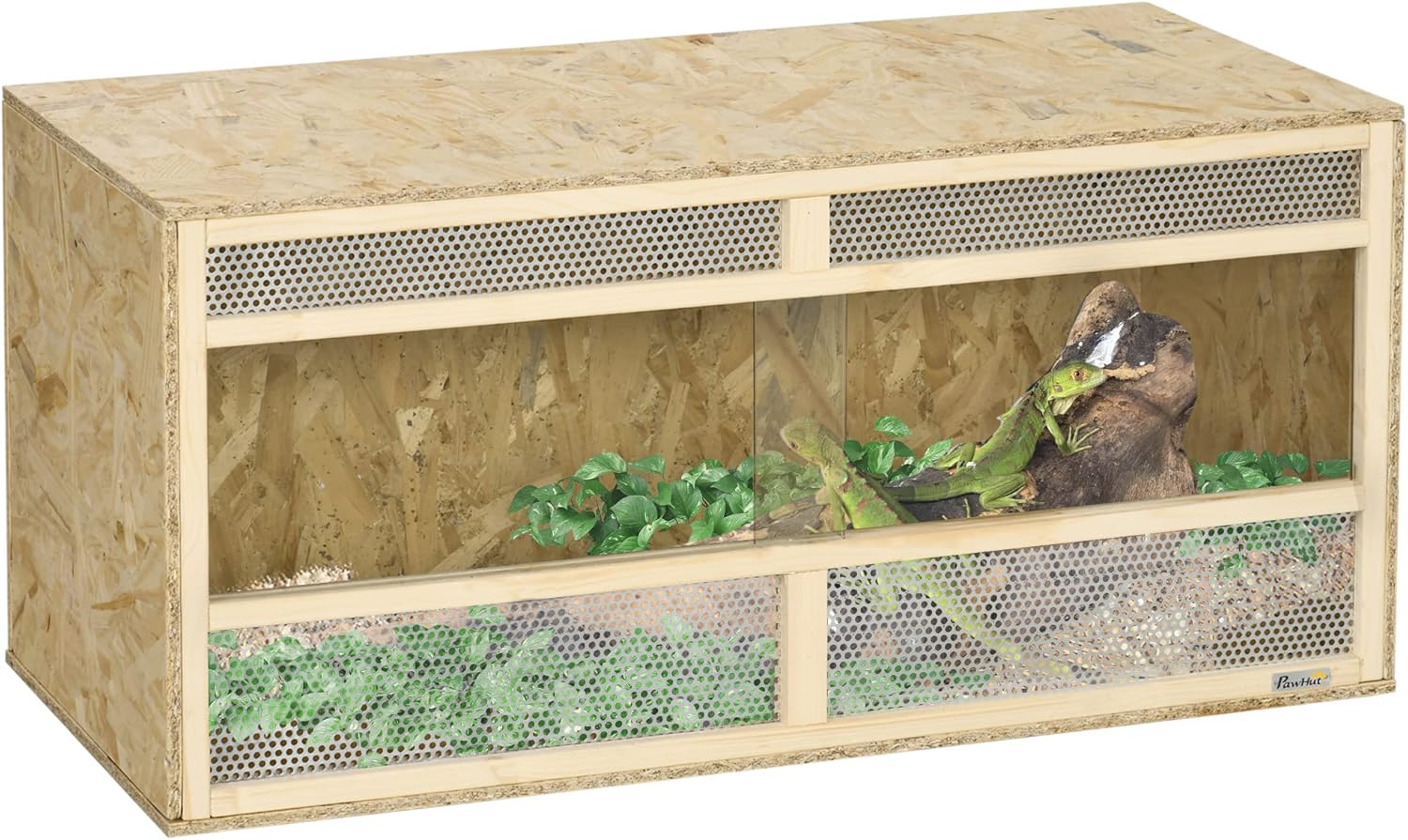 PawHut Terrarium en Bois OSB pour Reptiles avec Porte coulissante en Verre - 100 x 47 x 47 cm