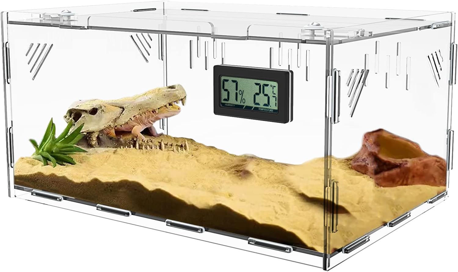 Oiakz Terrariums pour reptiles, avec hygromètre de température, boîte d'élevage en acrylique grande taille pour petits reptiles, insectes, maison, bureau, 40 x 25 x 18 cm (DE-Z002)