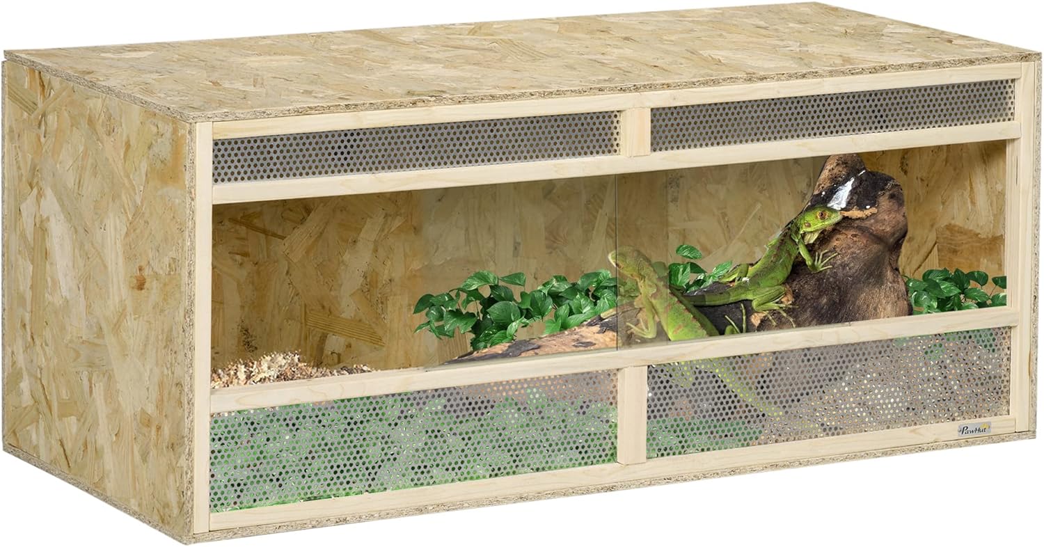 PawHut Terrarium en Bois OSB pour Reptiles avec Porte coulissante en Verre - 120 x 50 x 50 cm