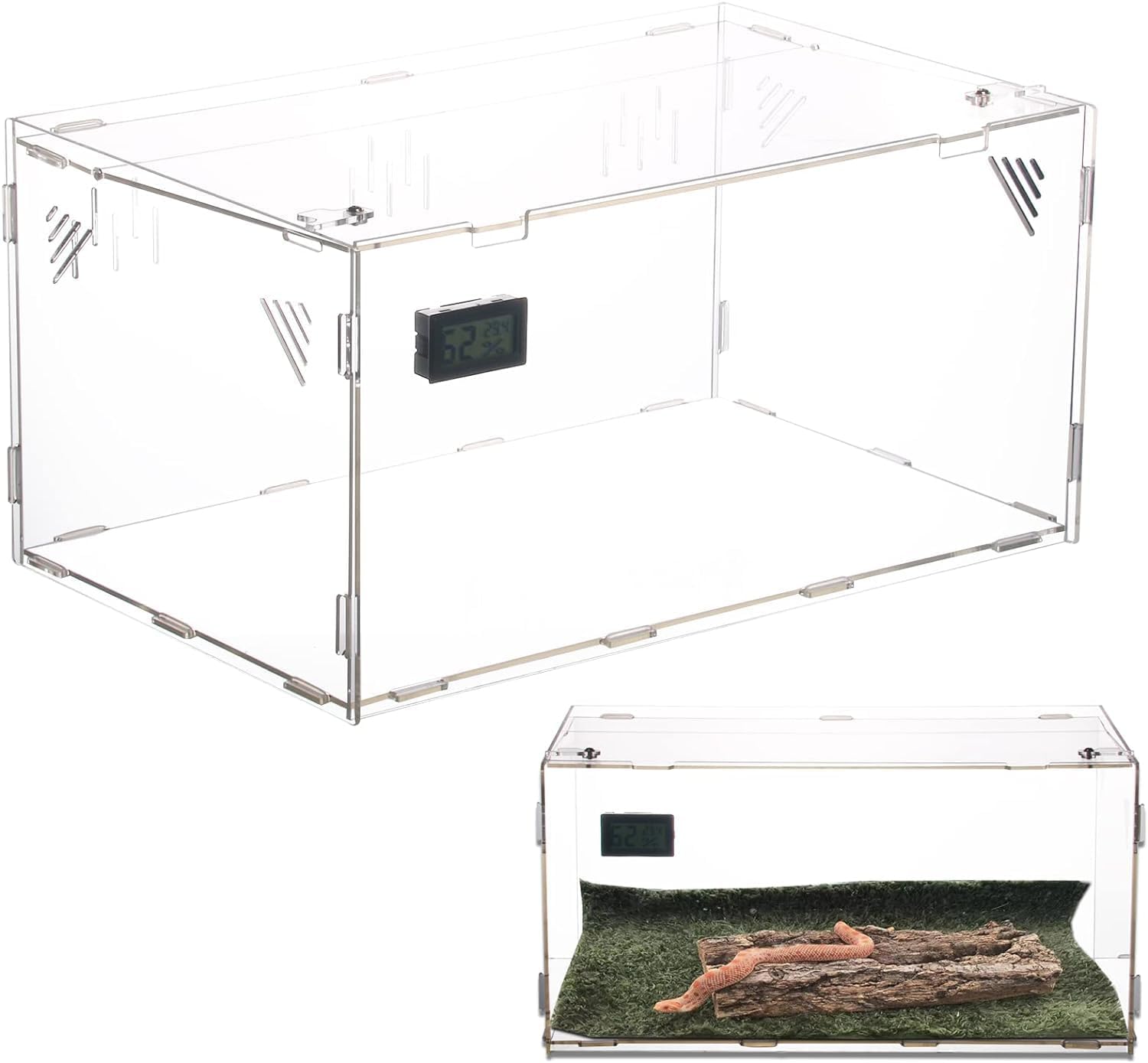 PetierWeit Terrarium pour reptiles, grand terrarium en acrylique avec température, hygromètre, faunarium, araignées, tortue, grenouille, gecko, caméléon, serpent, hamster (30 x 20 x 15 cm)