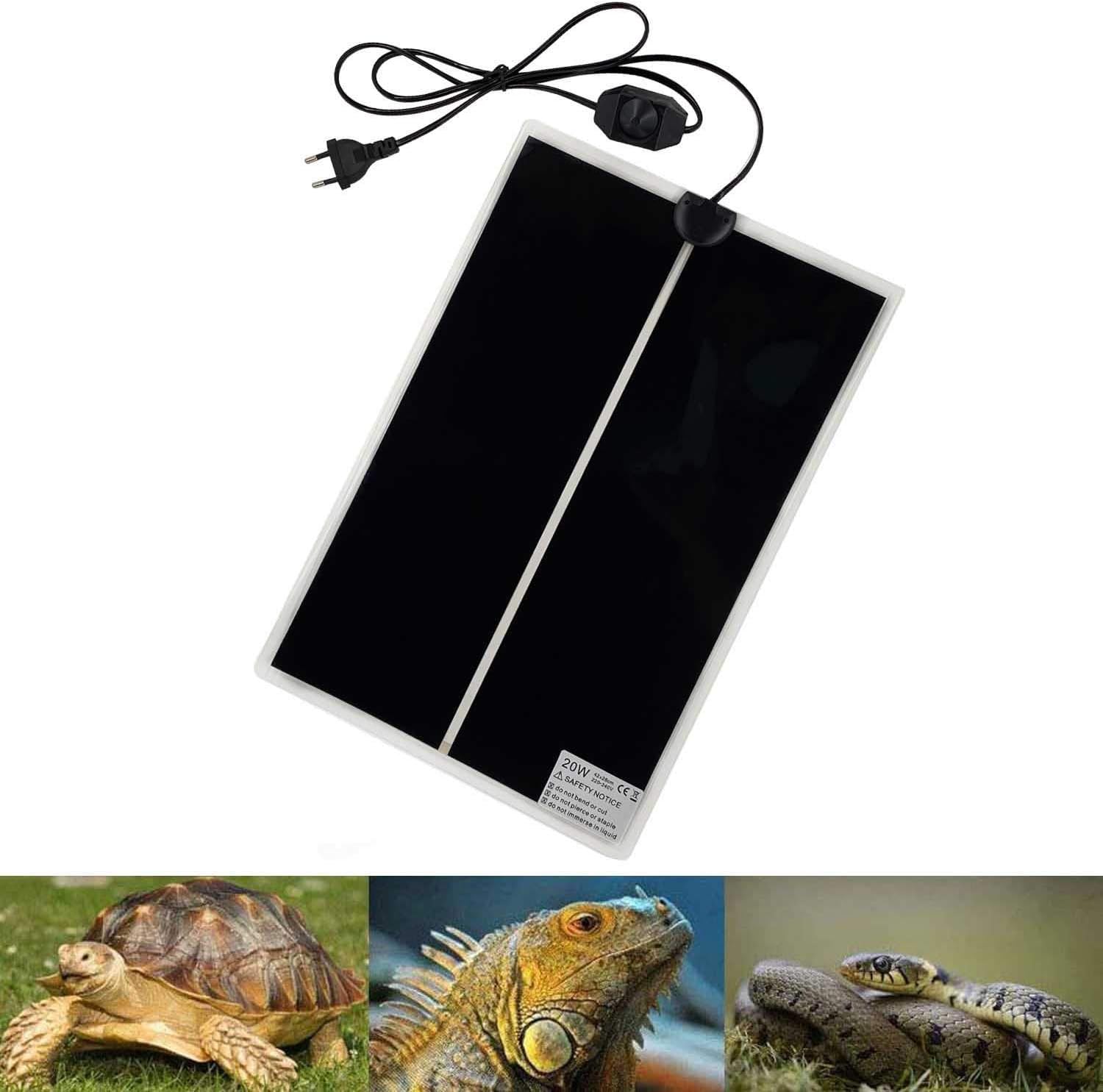 Tapis Chauffant Reptile, PeSandy 42x28CM Tapis Chauffant Terrarium Réglable avec Contrôle De La Température pour Reptiles -Tortue, Serpents, Lézards, Geckos, Araignées -Tapis De Sécurité Pour Aquarium