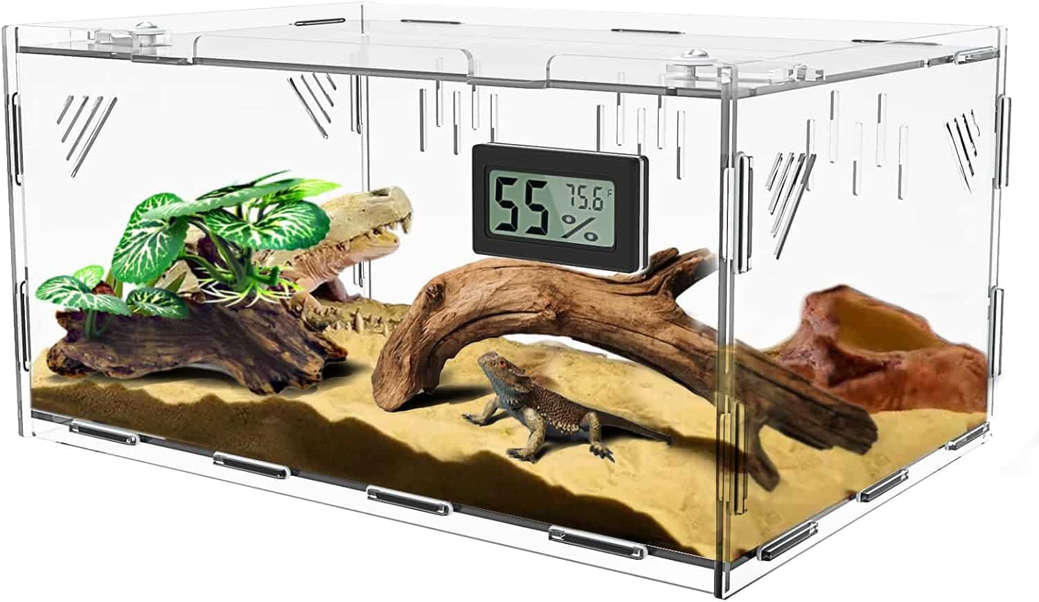 Terrarium pour Reptiles avec hygromètre de température, boîte d'élevage en Acrylique pour Reptiles et Insectes à Domicile, 30 x 20 x 15 cm